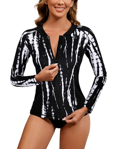 LURANEE Women's Zip Up Rash Guards for Women Long Sleeve Swimsuit